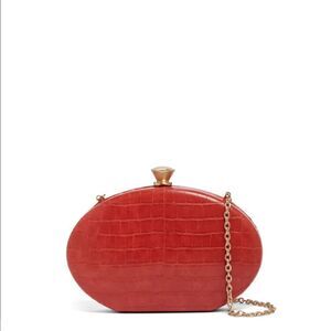 Sondra Roberts Oval Red Croc Embossed Clutch/Crossbody.